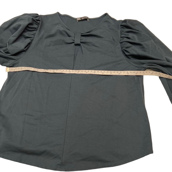 Zara Turquoise Long Puff Sleeve V-Neck Top Size S - Picture 9 of 10